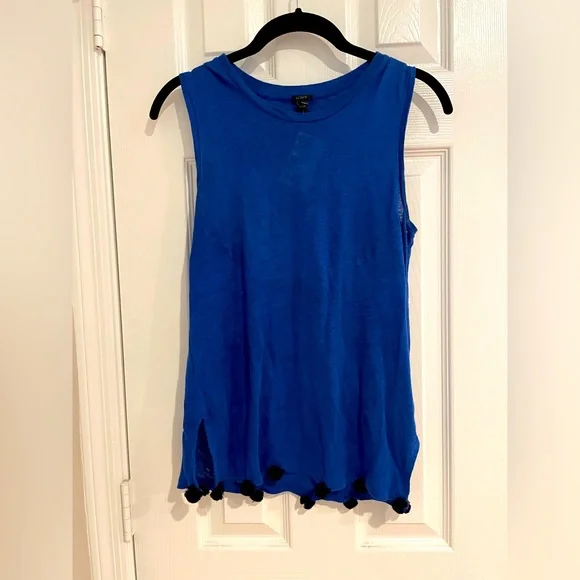 J crew blue shell tank with black Pom poms - Picture 2 of 4